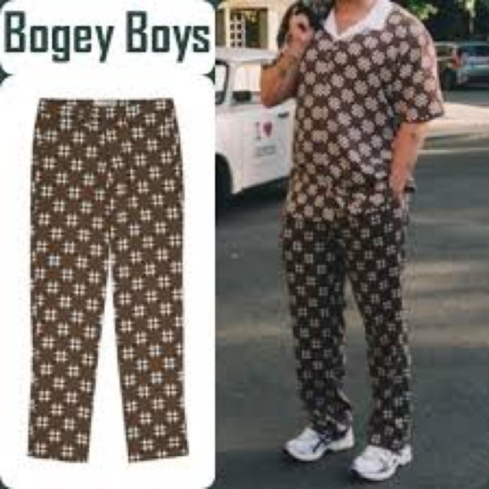 NWT Bogey Boys "Big Check Brown Pants" Golf Pants Brown White Waist 32 Preppy